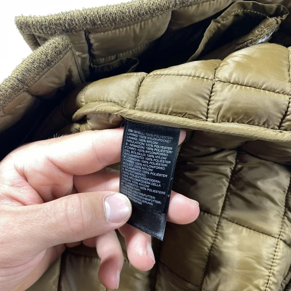 The‎ North Face ThermoBall Jacket Mens Large Brown Snap Front Quilted Insulated